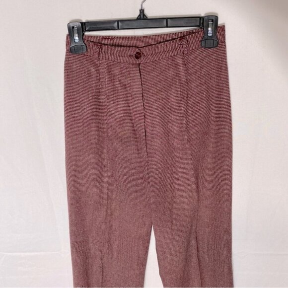 Vintage Burgundy White Micro Houndstooth High Waist Straight Leg Pants 24 - Picture 3 of 13
